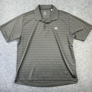 Adidas Golf Polo Shirt Mens Large Gray Stripe Performance Short Sleeve Athletic